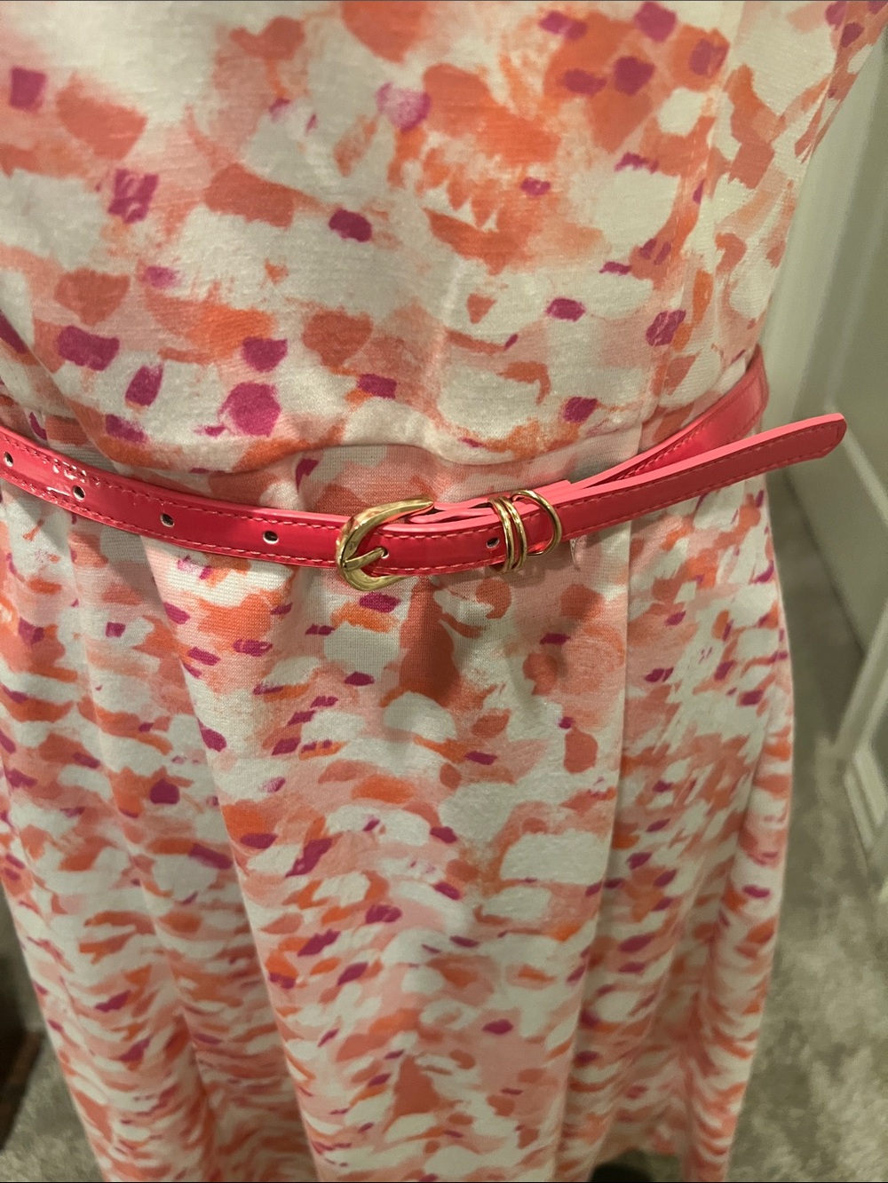 Coral, Pink & White Sleeveless Fit-and-Flare Midi Dress - Picture 3 of 9